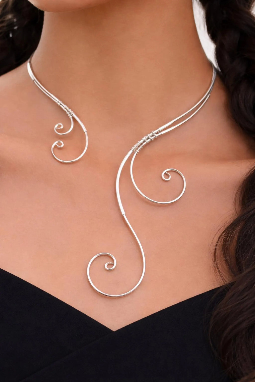Silver Swirl Statement Necklace