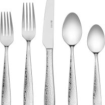 Hudson Essentials 60-Piece Hammered 18/10 Stainless Steel Silverware Cutlery Set, Flatware Service for 12